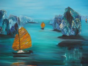 Peinture intitulée "la baie d'halong" par Kinhda Nguyen, Œuvre d'art originale