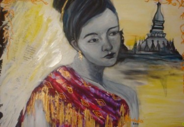 Peinture intitulée "la laotienne" par Kinhda Nguyen, Œuvre d'art originale