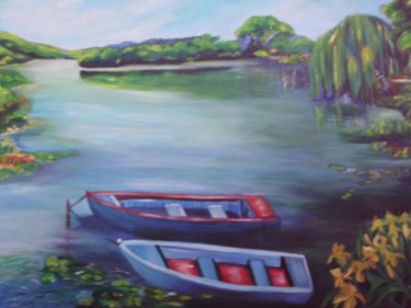 Peinture intitulée "barques  aux repos" par Kinhda Nguyen, Œuvre d'art originale
