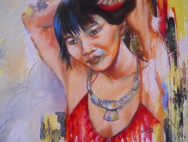 Peinture intitulée "Femme au colier" par Kinhda Nguyen, Œuvre d'art originale