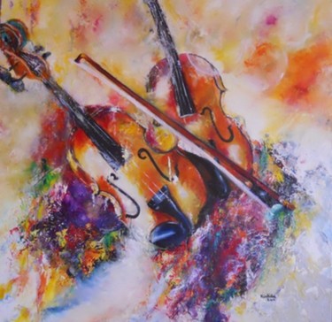 Painting titled "duo de violons" by Kinhda Nguyen, Original Artwork