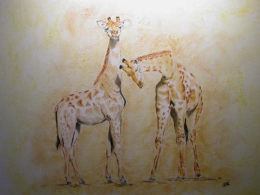 Peinture intitulée "Duo de Girafes" par Patrick Dekint, Œuvre d'art originale