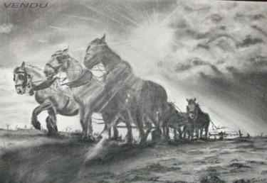 Peinture intitulée "Chevaux de labourre" par Patrick Dekint, Œuvre d'art originale