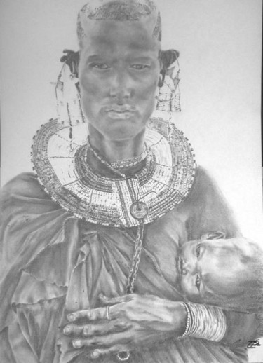 Peinture intitulée "Femme Maissai" par Patrick Dekint, Œuvre d'art originale