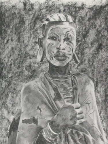 Peinture intitulée "Jeune femme Maissai" par Patrick Dekint, Œuvre d'art originale