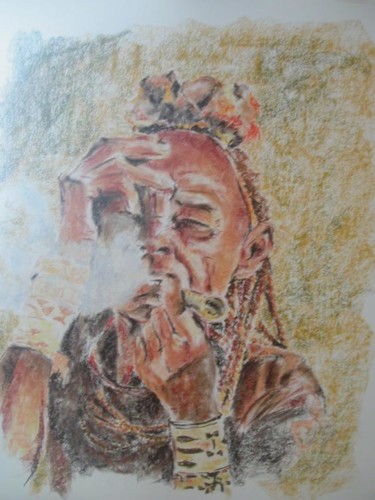 Peinture intitulée "Femme Himba fumant…" par Patrick Dekint, Œuvre d'art originale