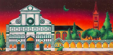 Pittura intitolato "Tramonto a Firenze" da Kino Mistral, Opera d'arte originale, Olio