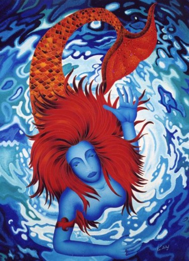 Pintura titulada "Blue Sirena" por Kino Mistral, Obra de arte original