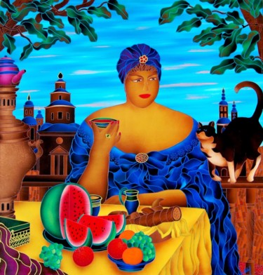 Painting titled "Colazione con Frutt…" by Kino Mistral, Original Artwork, Oil
