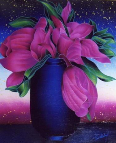 Painting titled "Magnolia Fucsia" by Kino Mistral, Original Artwork