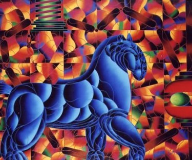 Pittura intitolato "Blue Horse" da Kino Mistral, Opera d'arte originale, Acrilico