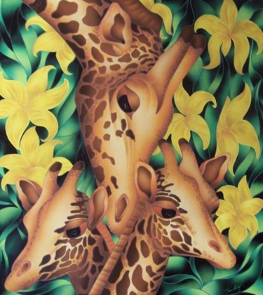 Painting titled "Giraffa e Giraffini" by Kino Mistral, Original Artwork