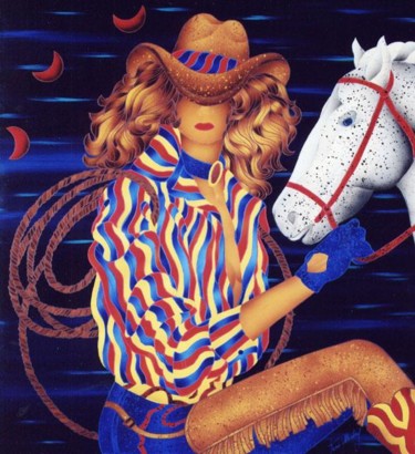 Pittura intitolato "Rodeo con Cavallo B…" da Kino Mistral, Opera d'arte originale, Olio Montato su Altro pannello rigido