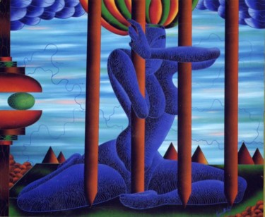 Peinture intitulée "Blu Lady con il Tur…" par Kino Mistral, Œuvre d'art originale