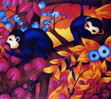 Estampas & grabados titulada "Le Scimmie Blu" por Kino Mistral, Obra de arte original, Litografía