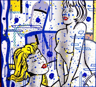 Gravures & estampes intitulée "Girls - Omaggio a R…" par Kino Mistral, Œuvre d'art originale, Lithographie