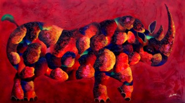 Pittura intitolato "Rinoceronte - Peace…" da Kino Mistral, Opera d'arte originale