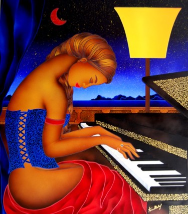 Pintura intitulada "La Pianista - Nottu…" por Kino Mistral, Obras de arte originais, Óleo