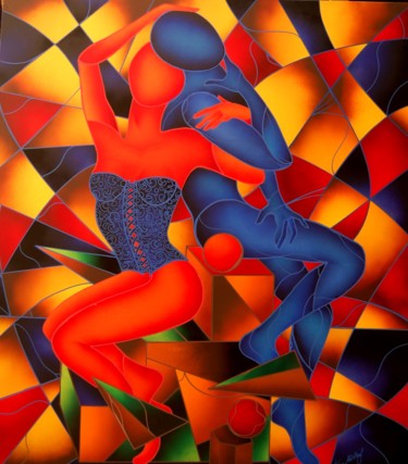 Painting titled "Love Red&Blue - Oma…" by Kino Mistral, Original Artwork, Oil