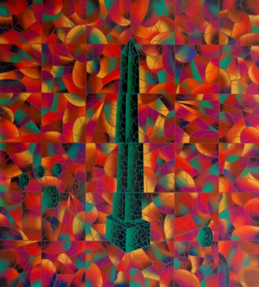 Peinture intitulée "Obelisco Verde" par Kino Mistral, Œuvre d'art originale