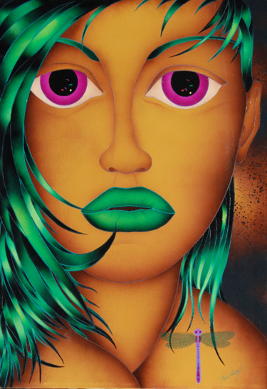 Peinture intitulée "Green Kiss" par Kino Mistral, Œuvre d'art originale, Huile