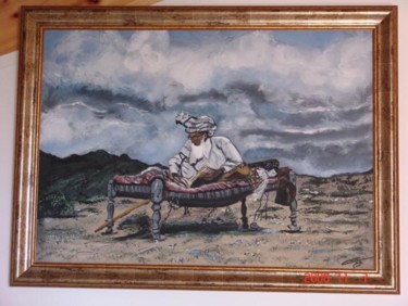 Peinture intitulée "le vieil afghan" par Christine Pons, Œuvre d'art originale