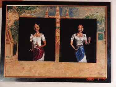 Peinture intitulée "the khmeres dancers" par Christine Pons, Œuvre d'art originale