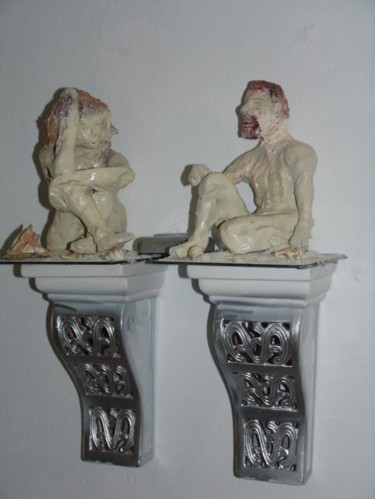 Sculpture titled "Adam et Eve" by Christine Pons, Original Artwork, Terra cotta