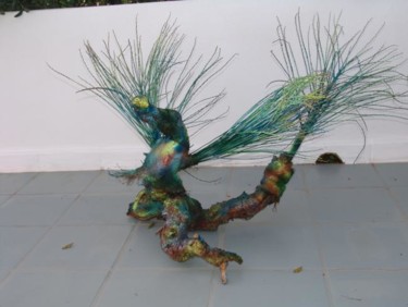Sculpture titled "Mr Peacock" by Christine Pons, Original Artwork, Wood