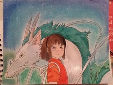 Dessin intitulée "Le voyage de Chihiro" par Delphine Kinoxe, Œuvre d'art originale, Marqueur