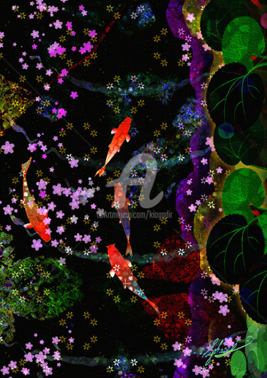 Digitale Kunst getiteld "春の川/ En un rio de l…" door Kio, Origineel Kunstwerk, 2D Digital Work
