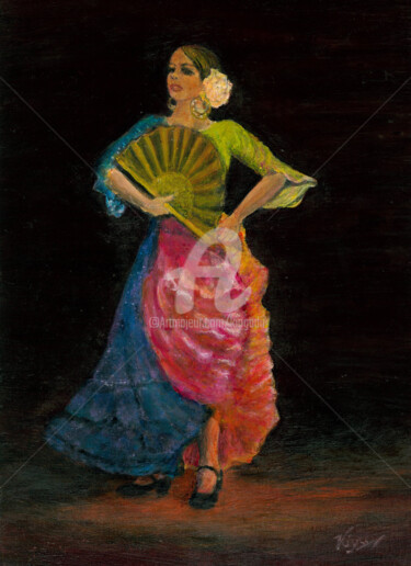 Peinture intitulée "グアヒラスの踊り子/Bailaora…" par Kio, Œuvre d'art originale, Acrylique