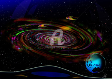 Grafika cyfrowa / sztuka generowana cyfrowo zatytułowany „Into the wormhole00” autorstwa Kio, Oryginalna praca, Malarstwo cy…