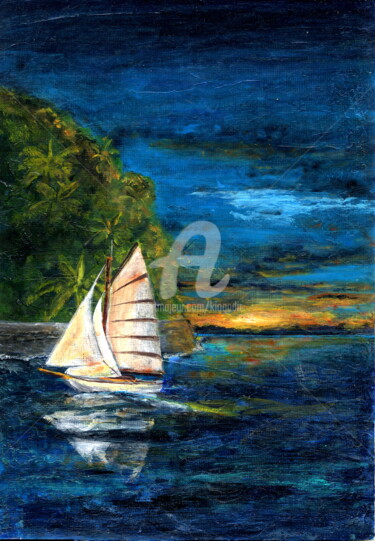 Pintura titulada "Llegando al puerto" por Kio, Obra de arte original, Acrílico