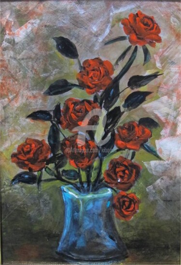 Painting titled "hileras de rosas ch…" by Kio, Original Artwork, Acrylic