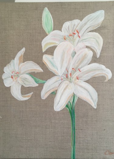 Painting titled "Lys blanc" by Coco Caron, Original Artwork, Acrylic