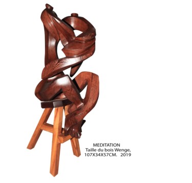 Skulptur mit dem Titel "Méditation transcen…" von Rama Kipongo, Original-Kunstwerk, Holz