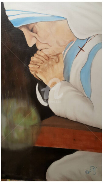 Peinture intitulée "Mère Teresa" par Bukurije Avdija, Œuvre d'art originale, Huile