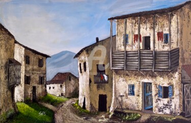Peinture intitulée "Le village se révei…" par Bukurije Avdija, Œuvre d'art originale, Acrylique