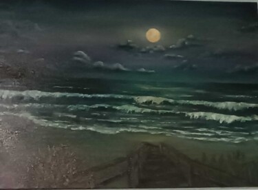 Malarstwo zatytułowany „Море под луной” autorstwa Кира Фонфелькер (Грек), Oryginalna praca, Olej