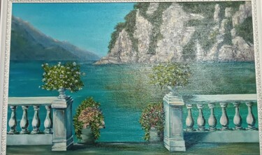 Картина под названием "Вид на залив с патио" - Кира Фонфелькер (Грек), Подлинное произведение искусства, Масло