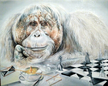 Картина под названием "Снежные Шахматы" - Кира Мофа-Саргон, Подлинное произведение искусства, Масло