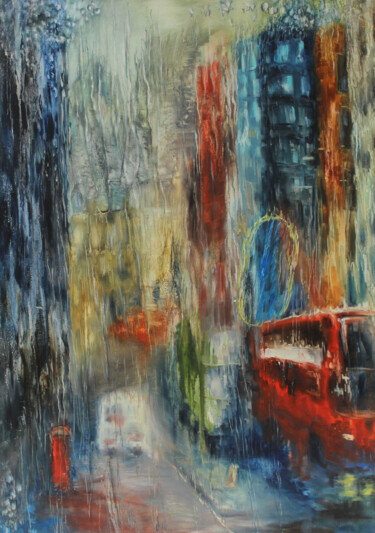 Schilderij getiteld "Дождь. Из окна авто…" door Kira Mofa Sargon, Origineel Kunstwerk, Olie