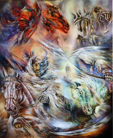Pintura titulada "Всадники Апокалипси…" por Kira Mofa Sargon, Obra de arte original, Oleo