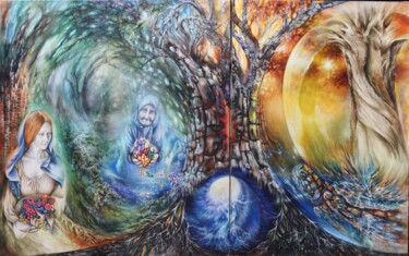 Картина под названием "Древо (диптих)" - Кира Мофа-Саргон, Подлинное произведение искусства, Масло