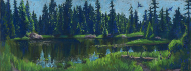 Drawing titled "Flowers Lake. Summe…" by Kira Sokolovskaia, Original Artwork, Pastel