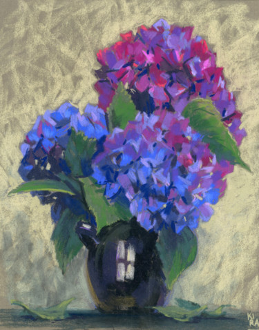 Desenho intitulada "Hydrangea" por Kira Sokolovskaia, Obras de arte originais, Pastel
