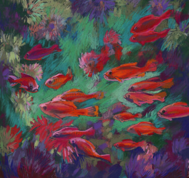 Ζωγραφική με τίτλο "Red Splash" από Kira Sokolovskaia, Αυθεντικά έργα τέχνης, Παστέλ