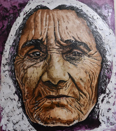 「Mama  aged」というタイトルの絵画 Kiragu Wambiaによって, オリジナルのアートワーク, アクリル