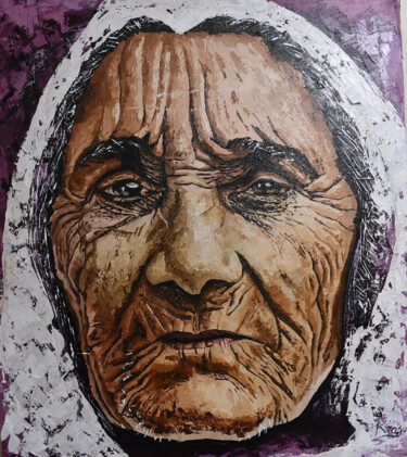 Painting titled "Mama  aged" by Kiragu Wambia, Original Artwork, Acrylic